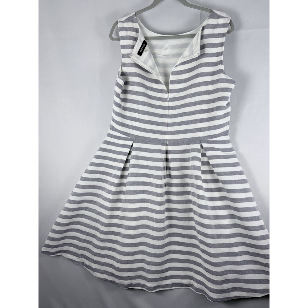 Nine West Womens 14 Dress Blazer Suit Set Grey White Stripe Linen Blend Tie Cuff - Picture 3 of 13